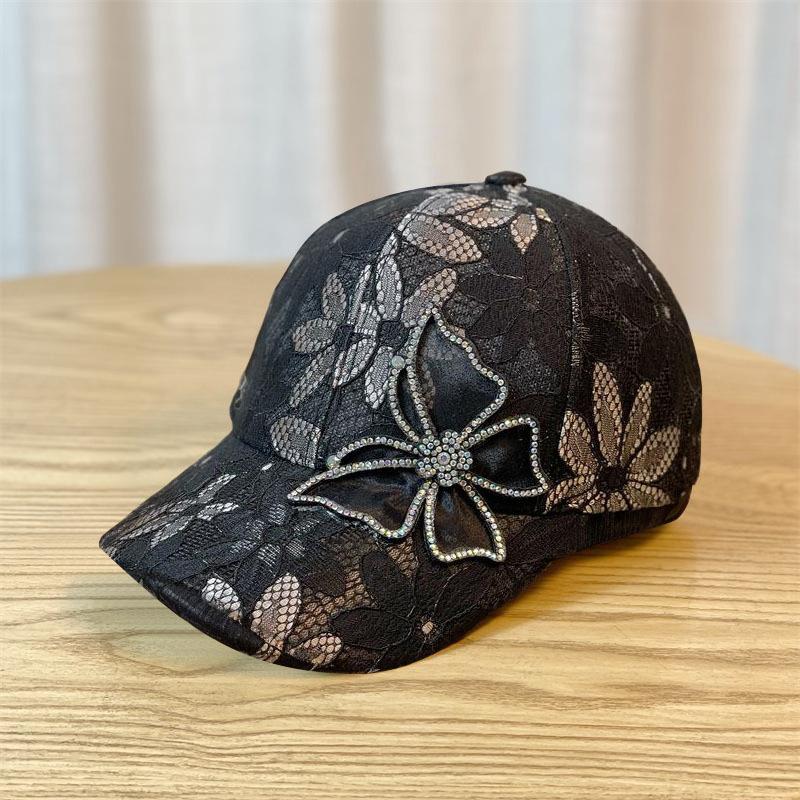 Summer lace rhinestone bow baseball hat women's new mesh breathable sunscreen shade cap