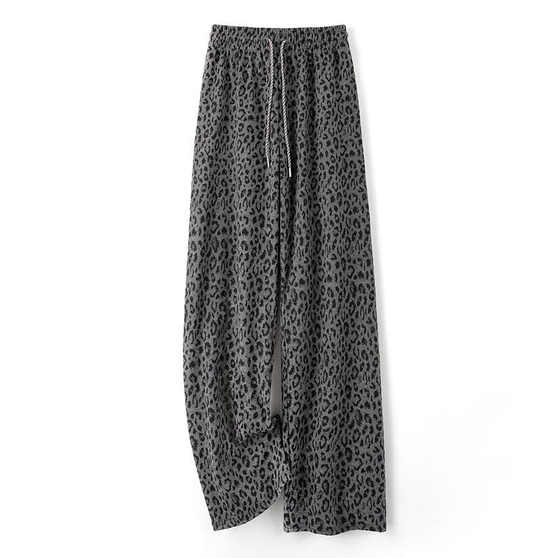 Damen Retro Locker Leopard Print Kordelzug Freizeithose