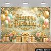 2D Gold Butterfly Floral Happy Birthday Backdrop Banner Photo Booth Background