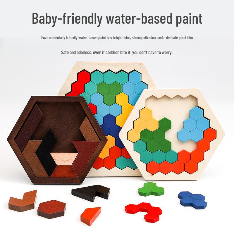 Colorful Wooden Honeycomb Jigsaw Puzzle for Early Childhood Education