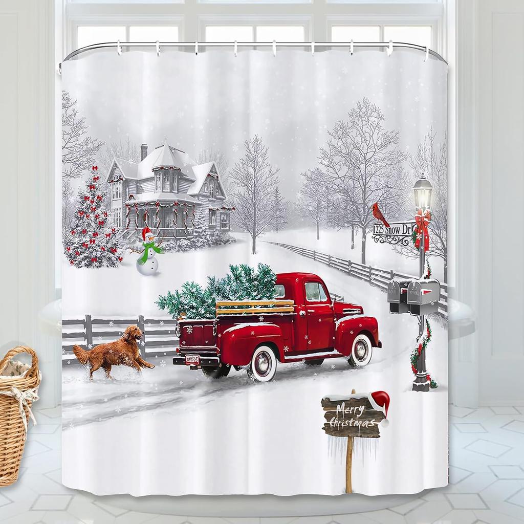 Christmas Shower Curtain Snowflake Bathroom Curtain, Merry Christmas Bathroom Decoration Blue Cartoon Snowman Bathroom Decor