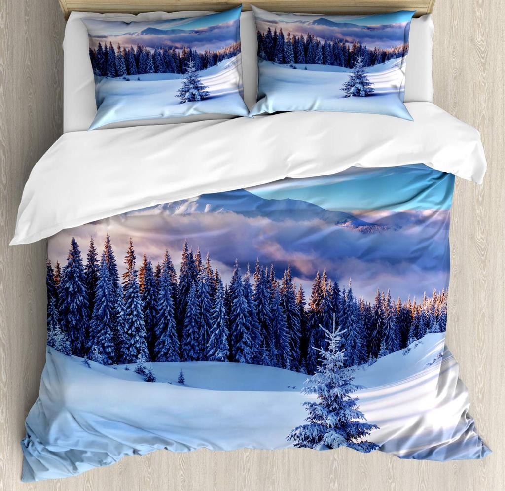 Trees In The Snow Duvet Cover Sets For Kids Teens Queen Lightweight Quilt Covers Winter Themed Bedding Set Room Decor No Quilt