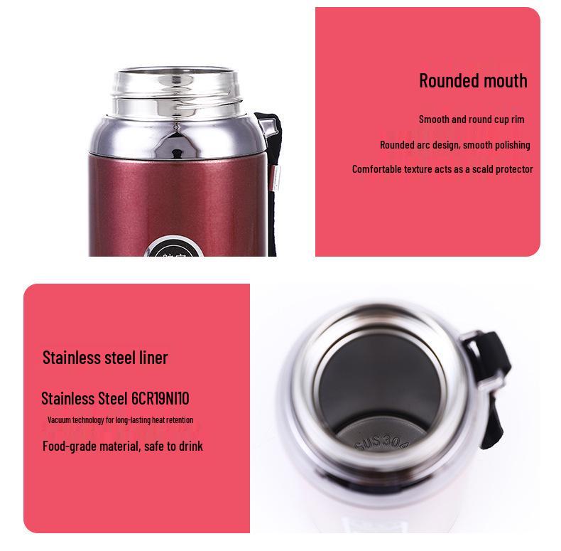 316 Stainless Steel Large Capacity Outdoor Sports Thermos Cup with Portable Lanyard