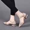 Pointed sandals women's summer woven one-button hollow flat-soled sandals cow patent leather low-heeled women's sandals