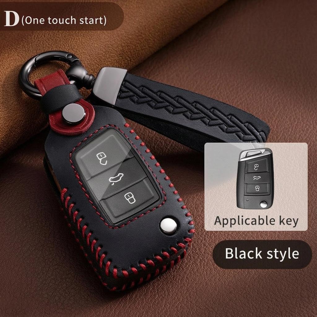 Leather Key Fob Case For Vw Volkswagen Tiguan L Touareg Teramont Tayron T-Roc Magotan B8 Phideon Cc Key Cover Protector Shell