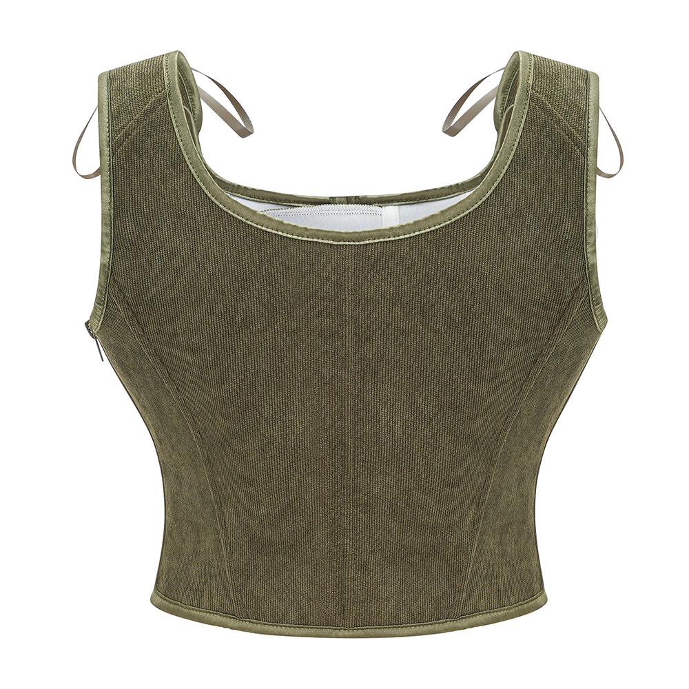 Chaleco Verde Victoriano Vintage Femenino Cierre Lateral y Cordones Delanteros Tank Corsé Punk Gótico Ropa Sexy Corselet Feminino
