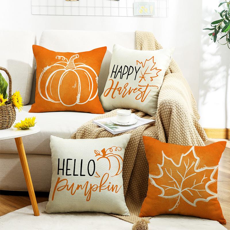 New Autumn Thanksgiving Pillow Cover Home Sofa Cushion Cover Linen Maple Leaf Pumpkin Car Pillow