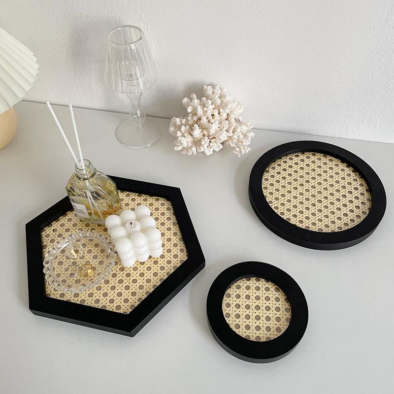 Nordic Rattan Jewelry Aromatherapy Sundry Storage Tray Plastic Household Perfume Ornaments Organizer Plate Creative Photo Prop