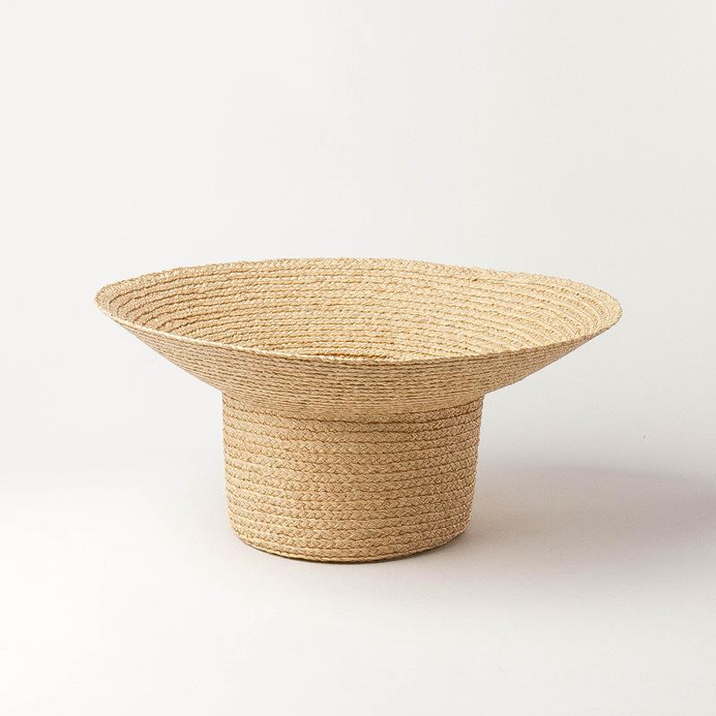 European and American Spring and Summer New Casual Simple Flat Top Large Brim Lafite Grass Basin Hat Women's Outdoor Sunshade Sunscreen Straw Hat