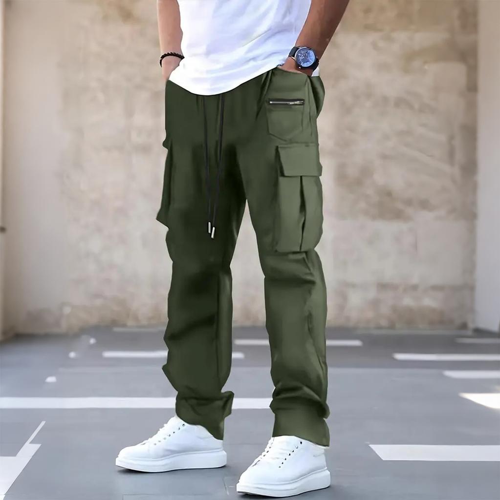 Men's Cargo Pants Loose Straight Leg Multi-Pocket Casual Athletic Trousers