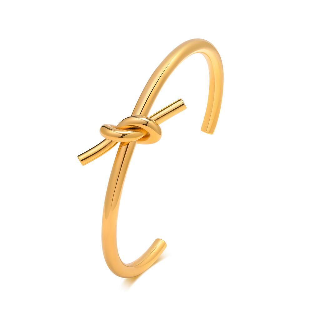 Dainty Knot Cuff Bracelet Bangles for Women, Gold Color Stainless Steel Bracelets, Trendy Wristband Jewelry Gift to Her