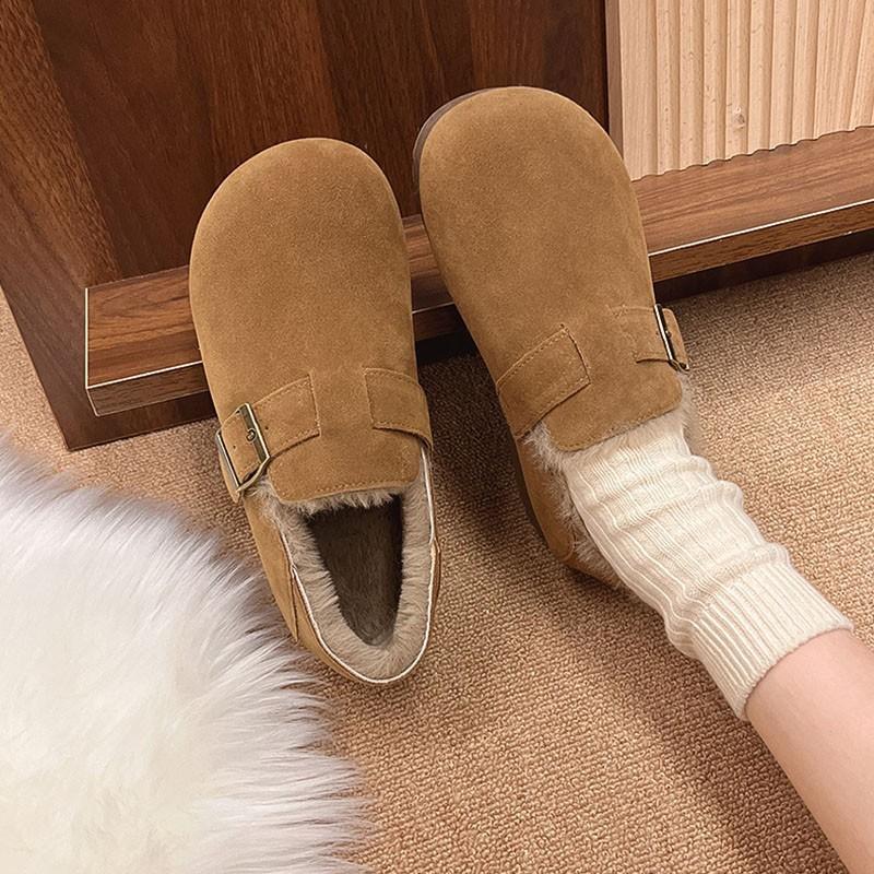 Fleece nya vintermjuka sulor heltäckande enpedals retro varma damskor bomullsskor