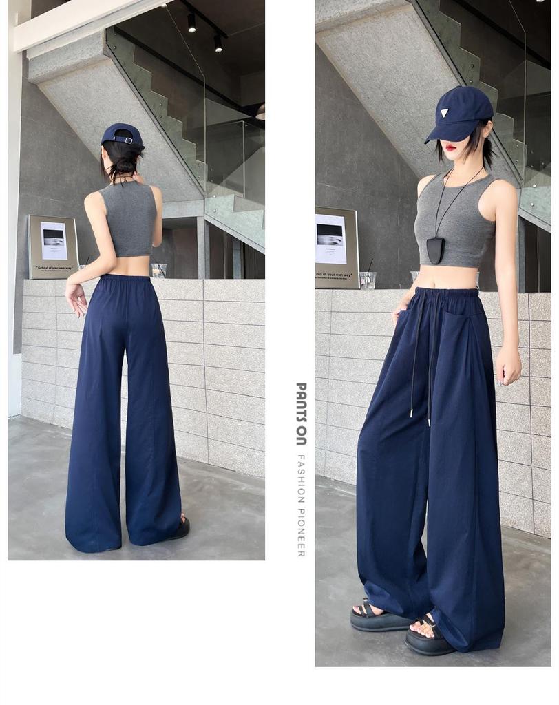 Women's Lazy Style Wide-Leg Floor-Length Pants: Spring/Summer 2026 Collection, Loose Slimming Drape, Casual Straight Fit.