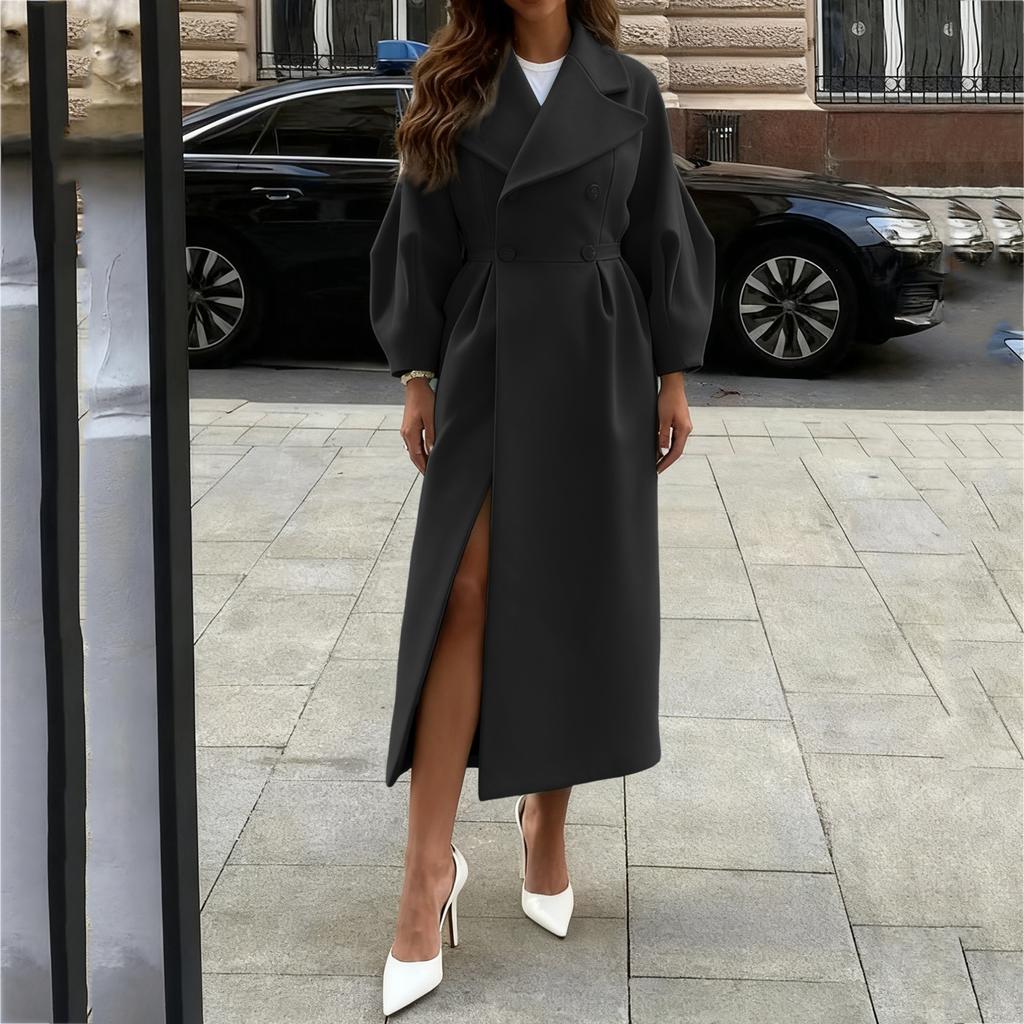 Women's Fashionable Retro Court Long,sleeved Wool Coat With Large Lapel