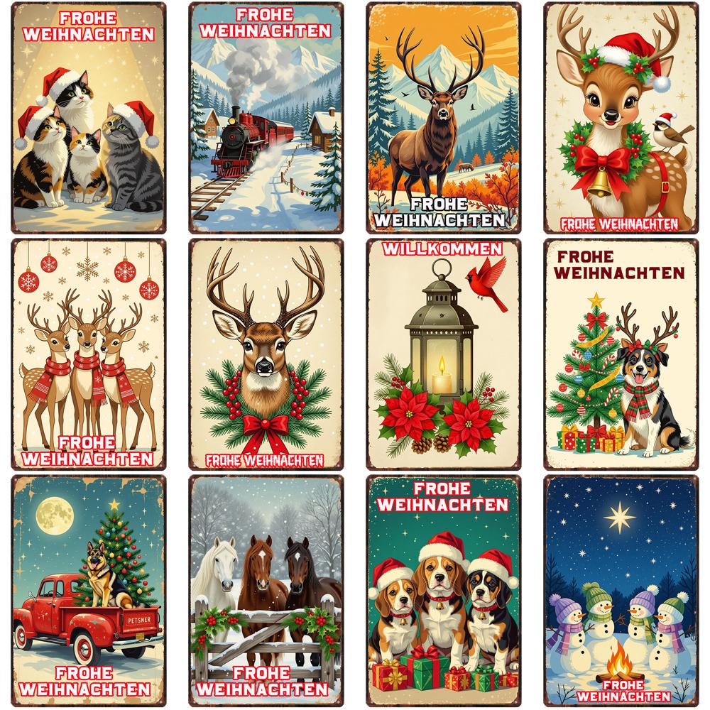 YZFQFrohe Weihnachten Metal Tin Sign Merry Christmas in German Poster Wall for Bar Home Party Holiday Decor 12X8inch ZW-71