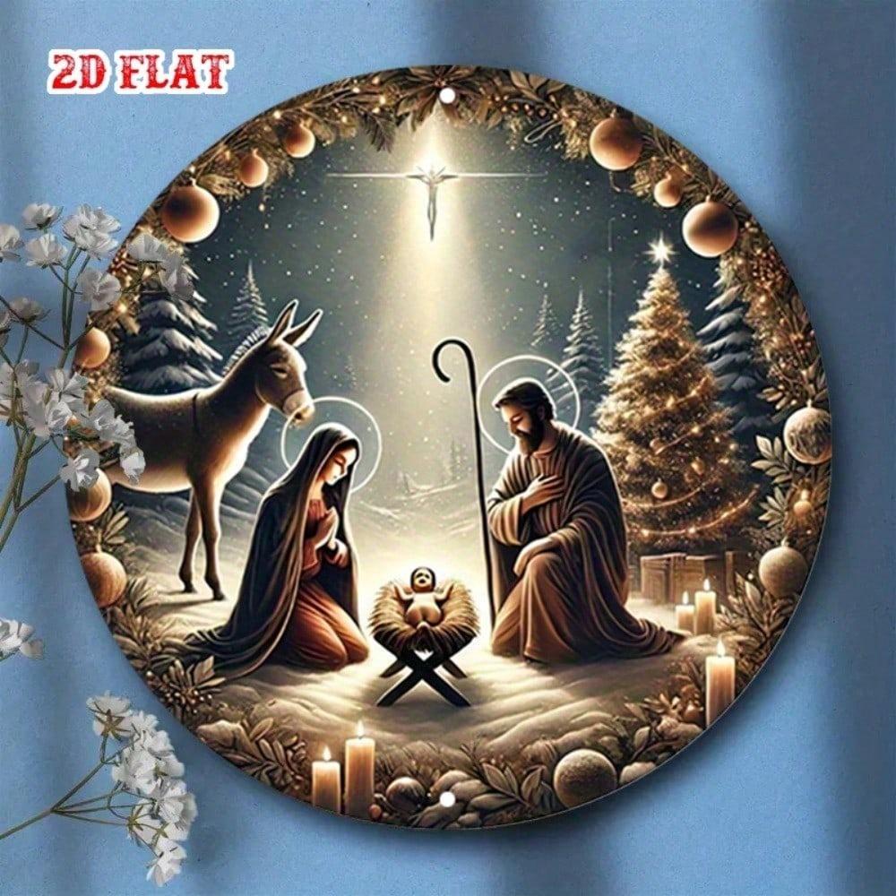 Metal Poster Wall Art Christmas Bethlehem Star Holy Family Home Decor