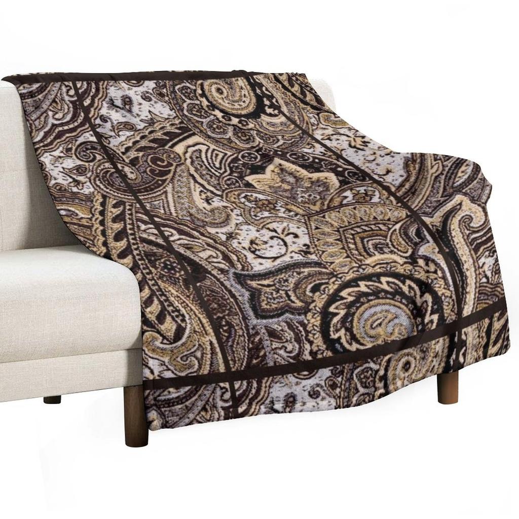 Paisley Tan Brown White Black Abstract Textures Fabric Print Throw Blanket Bed Fashionable Beautifuls Luxury Blankets