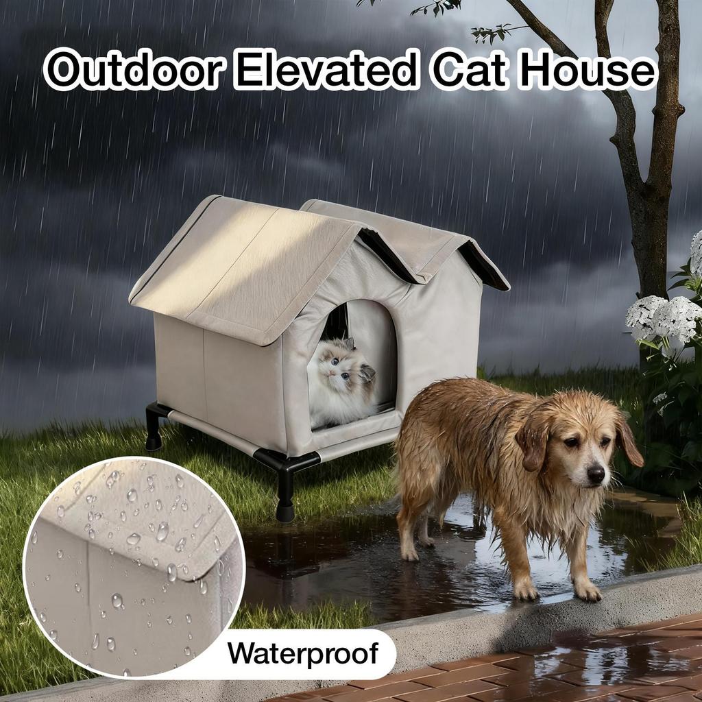 Outdoor Cat House Foldable Waterproof Winter Animal Tent Bed Outside Cat House Weatherproof With Elevated Base For Yard Garden