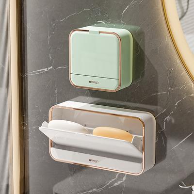 Kreative Wandmontierte Seifenkiste mit Deckel Doppelgitter Seifenablage Badezimmer Seifenhalter Badezimmerzubehör