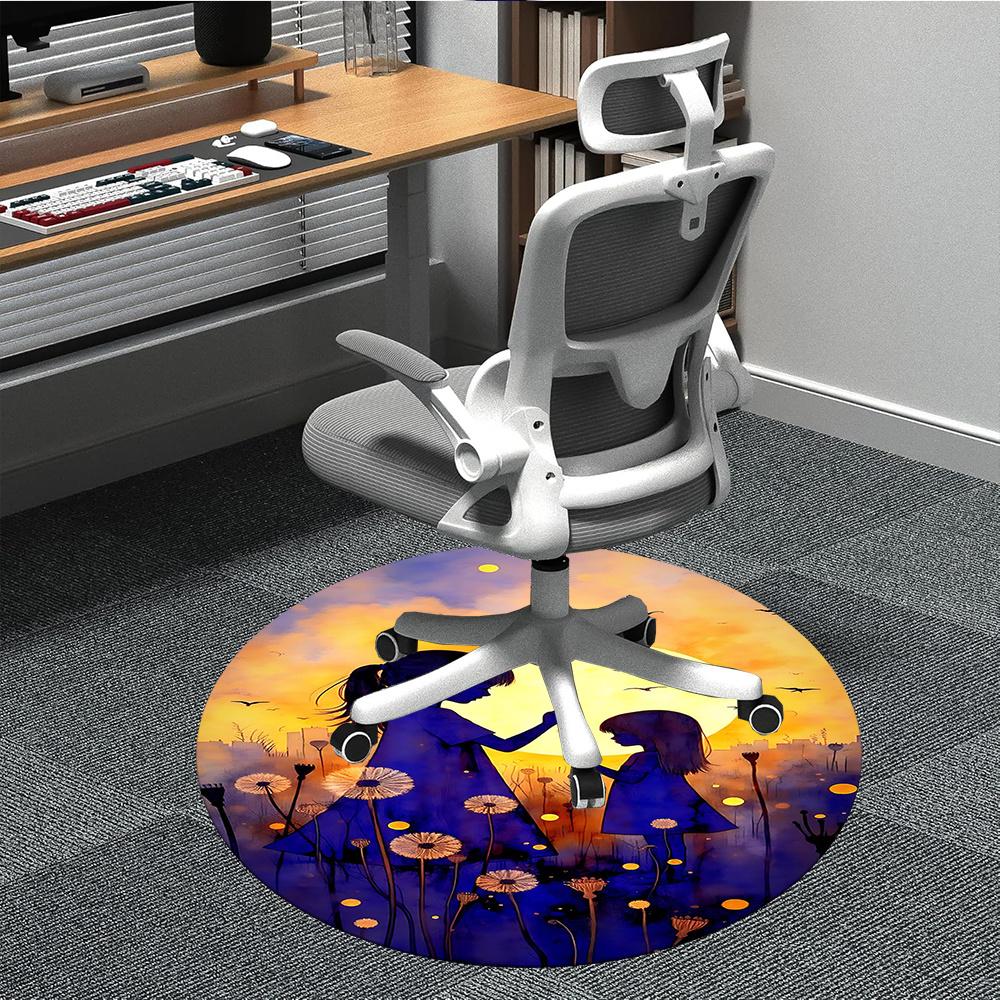 

1pcSunset Silhouettes Dandelion Friendship Office Round Area Rug, Indoor Mat Suitable ForOffice, Under Office Chairs Bedroom Living Room Home Decor 80cm by 80cm