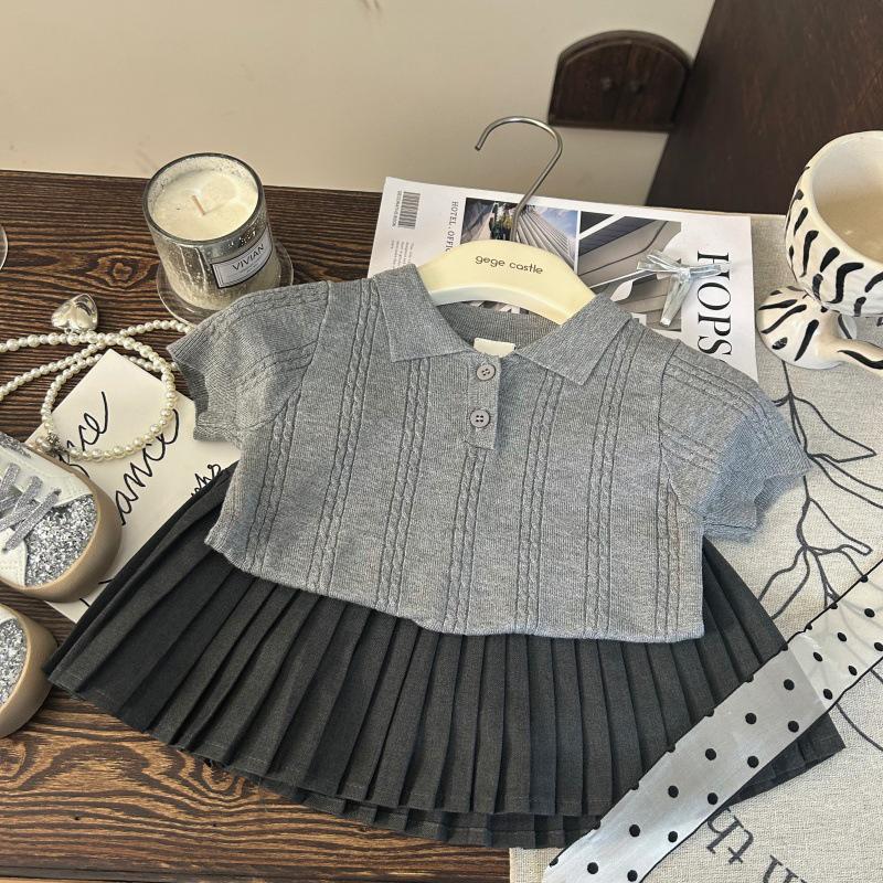 

Korean Style Girls Summer Polo Shirt & Pleated Skort Set - Trendy 2025 80 cm
