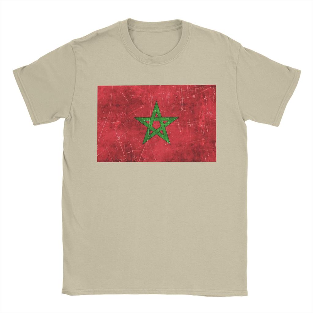 Morocco Vintage Aged and Scratched Moroccan Flag T Shirt for Men Cotton TShirt Round Collar Tee Shirt Short Sleeve Tops Summer