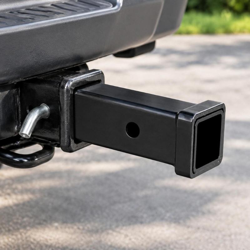 Flanged Trailer Receiver Tube 6 inch with Square Steel Construction, Side Pin Hole, and Treated Black Finish for Towing Modification Projects