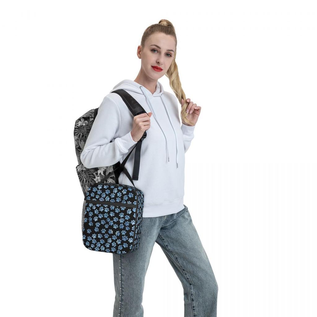 Blue Dog Paw Pattern Insulated Lunch Bag for Women Office Cooler Thermal Food Box Tote Leakproof Lunch Boxes Container