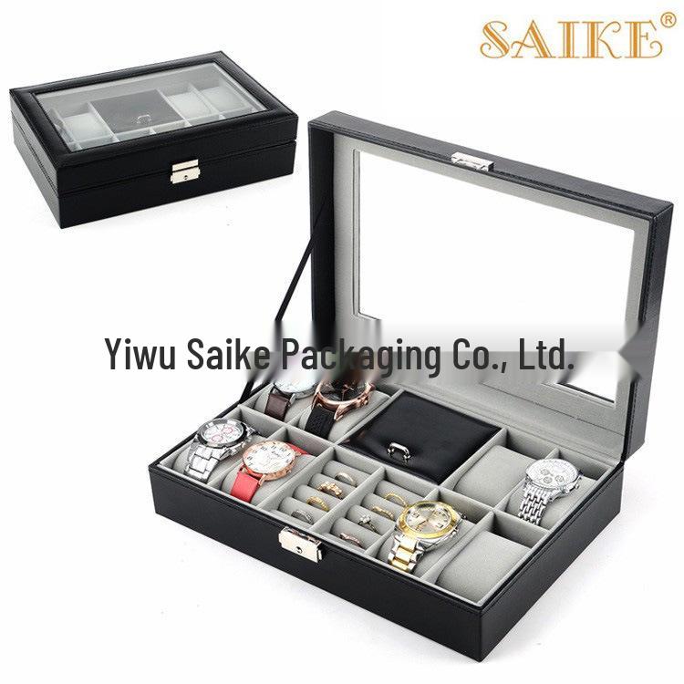 Black Pinhole Pattern 8-Slot Leather Watch and Jewelry Storage Box