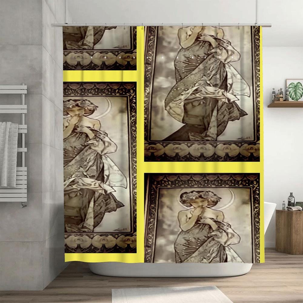 Charming Vintage Woman Bath Shower Curtain: Fashion Artistic Style Printed Waterproof Decorative Home Decoration for Bathroom Si
