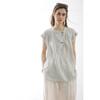 Linen Blue Short-sleeved Shirt Summer Design Small Wooden Buckle Loose Top