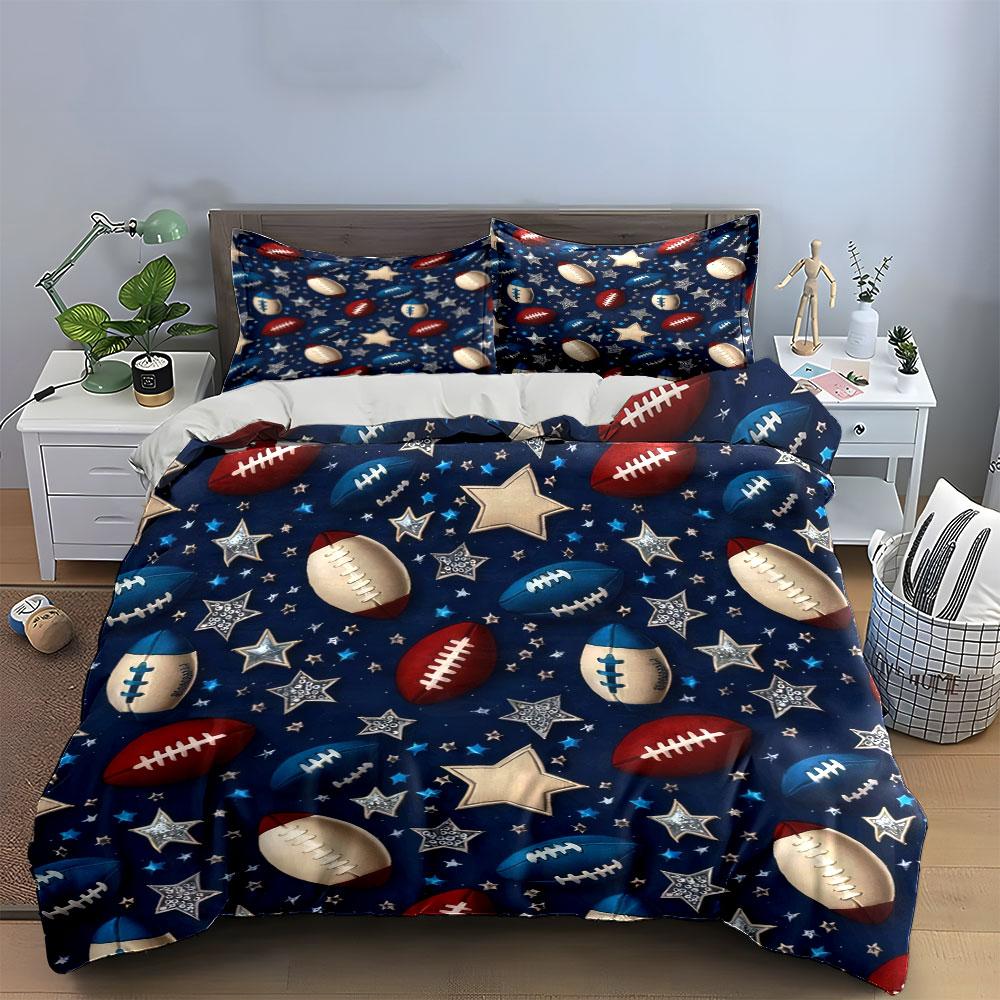 Football Theme Decor Set Bedding Set With 1 Duvet Cover 2 Pillowcases Single Double King Queen, Gift