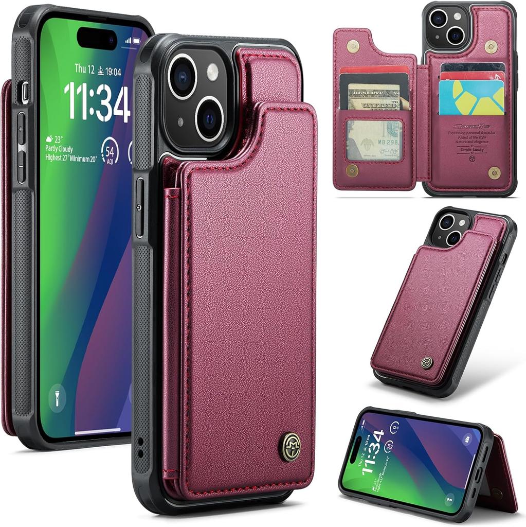 IPhone Wallet Protective Case with Card Holder, RFID Shielding, Men's and Women's Shock-absorbing Leather Bracket, Durable Protective Phone Case