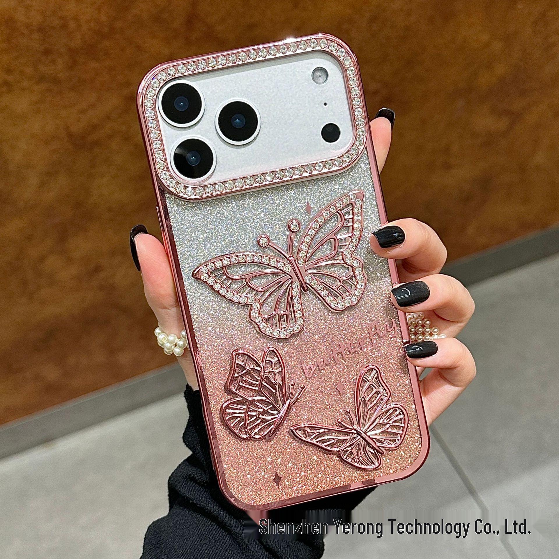 

3D Shining Rhinestone Butterfly Case for iPhone 17 Pro Max Electroplated Glitter Protective Cover iPhone 16