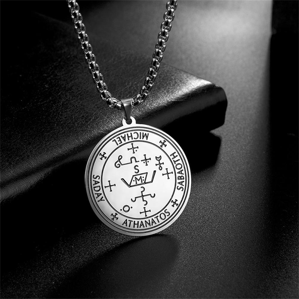 Edelstahl Siegel des Erzengels Michael Halskette Schutz Talisman Athanatos Sabaoth Okkultes Amulett Anhänger Schmuck