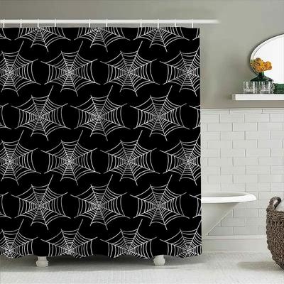 Tuniu Spider Web Pattern Shower Curtain Gothic Black White Halloween Decor Bathroom Curtain For Home Decor