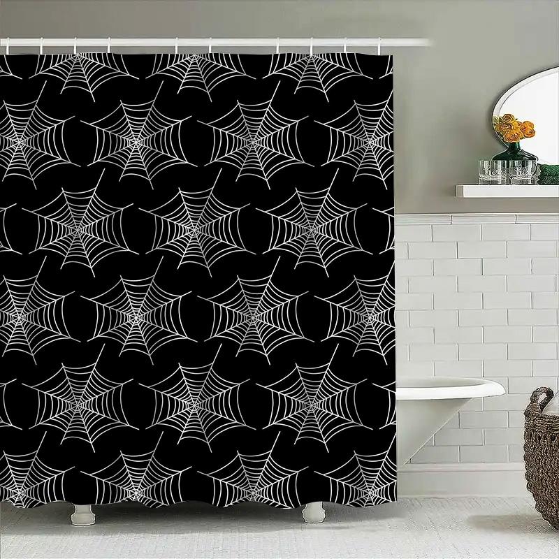 

Tuniu Spider Web Pattern Shower Curtain Gothic Black White Halloween Decor Bathroom Curtain For Home Decor W60H190(CM)-1 Pcs