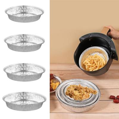 50 Piezas Bandejas Redondas de Papel de Aluminio Molde para Flan de Papel Contenedor de Alimentos de Papel de Aluminio Plateado Plato Desechable de Papel de Aluminio Moldes para Tarta de Hojalata para Freidora de Aire