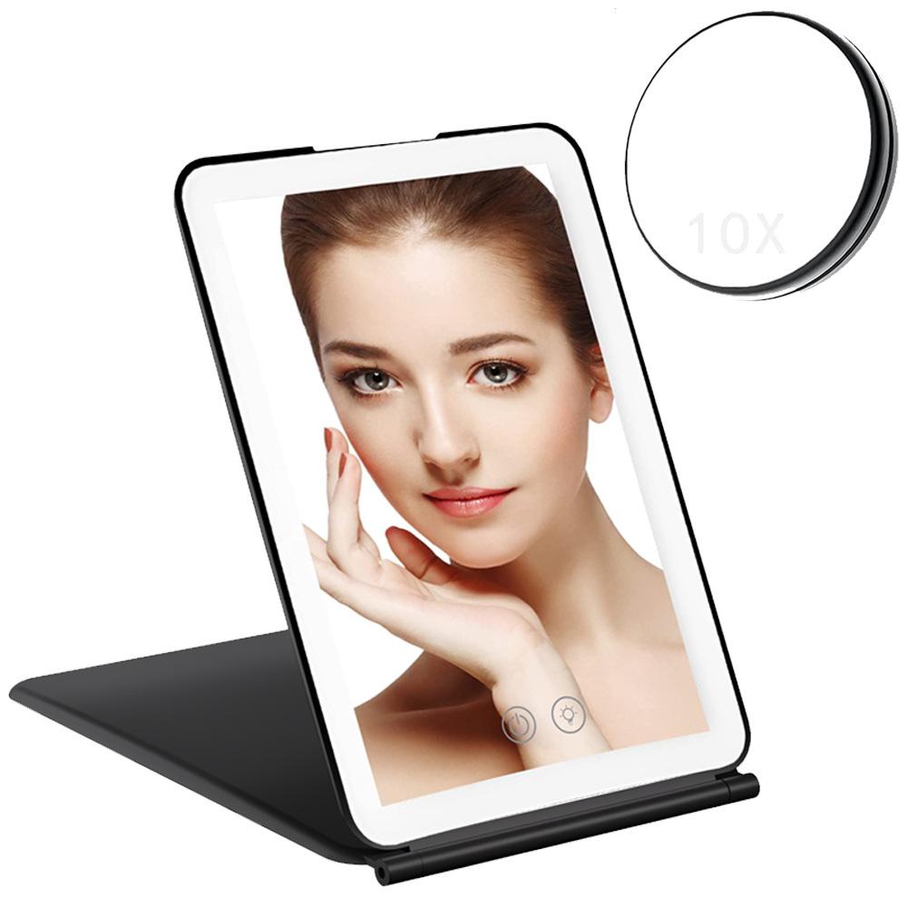 Led Folding Cosmetic Mirror with Lamp Rechargeable Flat Mirror Portable Folding Makeup Mirror on Both Sides
