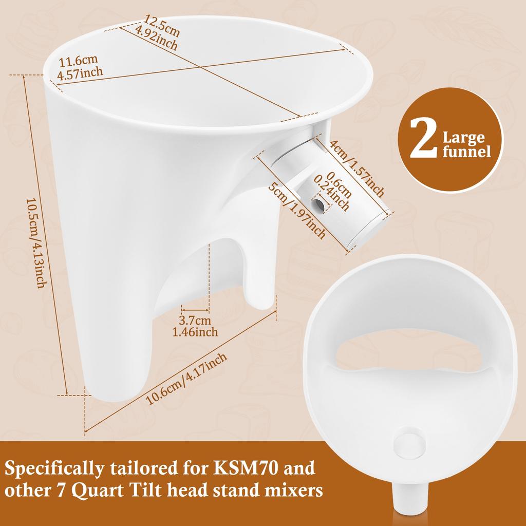 2PcFlour Funnel Kitchen Aid Mixer Stand Mixer Attach for Kitchenaid Artisan Ksm150/KSM70 4.5/5/7-Qt Tilt-Head Stand Mixer Funne