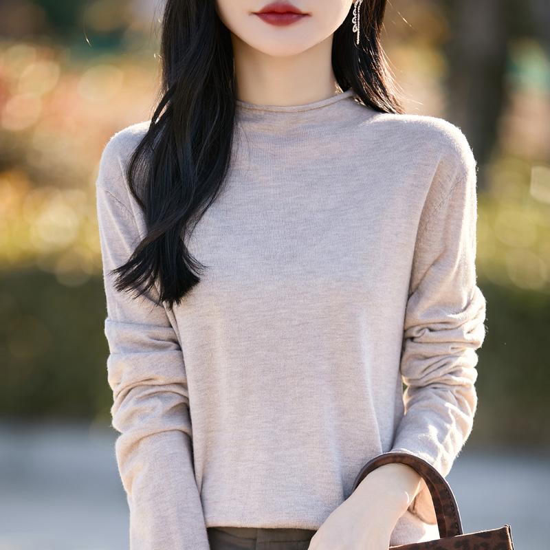 Women's wool pullover Qinghe cashmere 50% silk 50% wool spring and summer wool soft, comfortable and warm