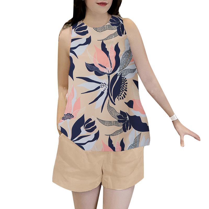 ZANZEA Damen Print Tanktops und Shorts Lässige zweiteilige Sets