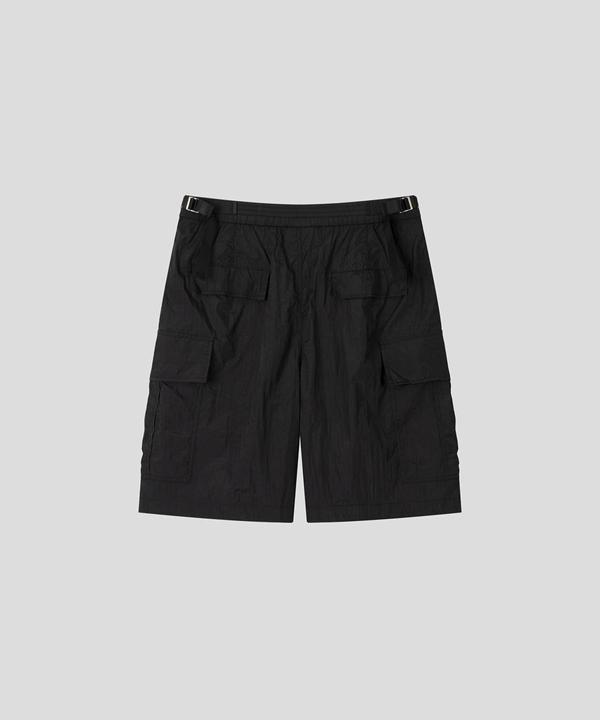 BLACK MOMENT Technical Nylon Wide Cargo Shorts [Black]