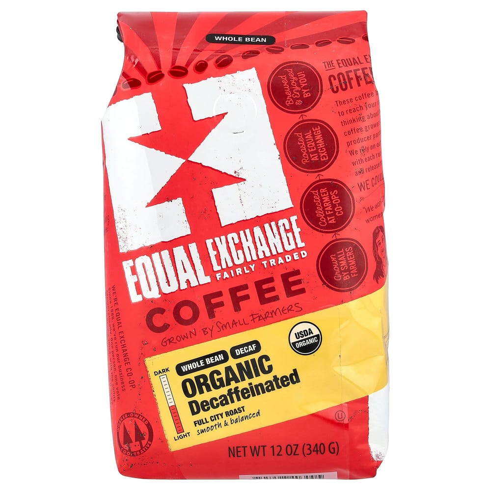 Equal Exchange Decaffeinated Full City Roast Whole Bean Coffee 340g (12oz) 340g - 1 ea
