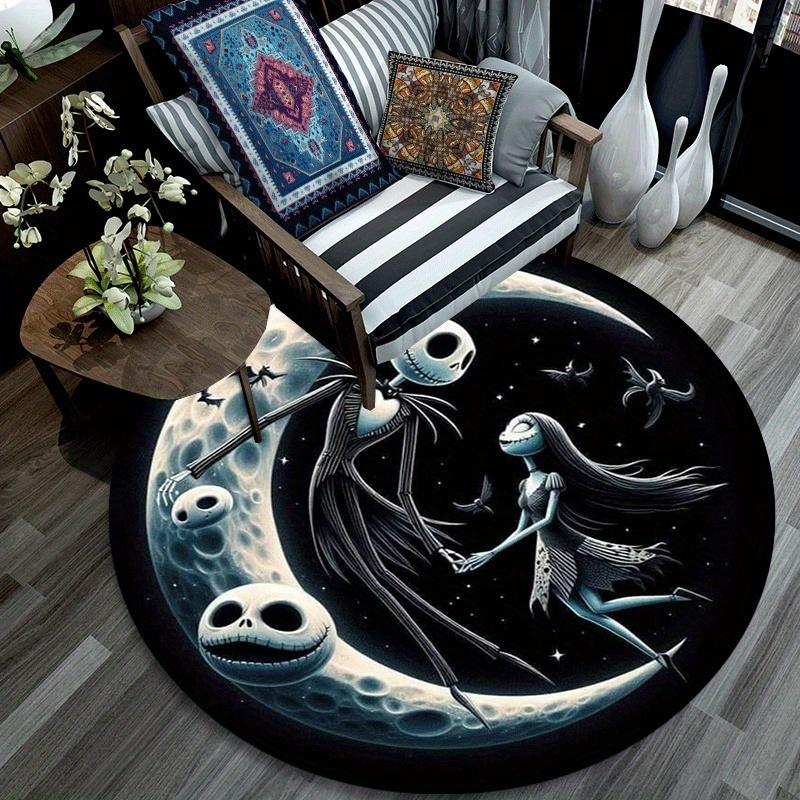 1pc The Nightmare Before Christmas Round Area Rug,Non Slip,Machine Washable Polyester Carpet for Living Room,Bedroom Decor