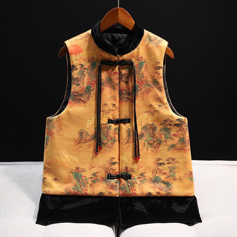 Autumn and Winter Chinese Style Festive Stand-up Collar Vest with Cotton Thickened Half-sleeved Jacket