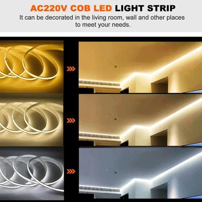 Tira de luces LED COB 220V 10m Luz de cinta flexible IC inteligente No necesita controlador Alto brillo 240 LEDs Iluminación lineal RA95