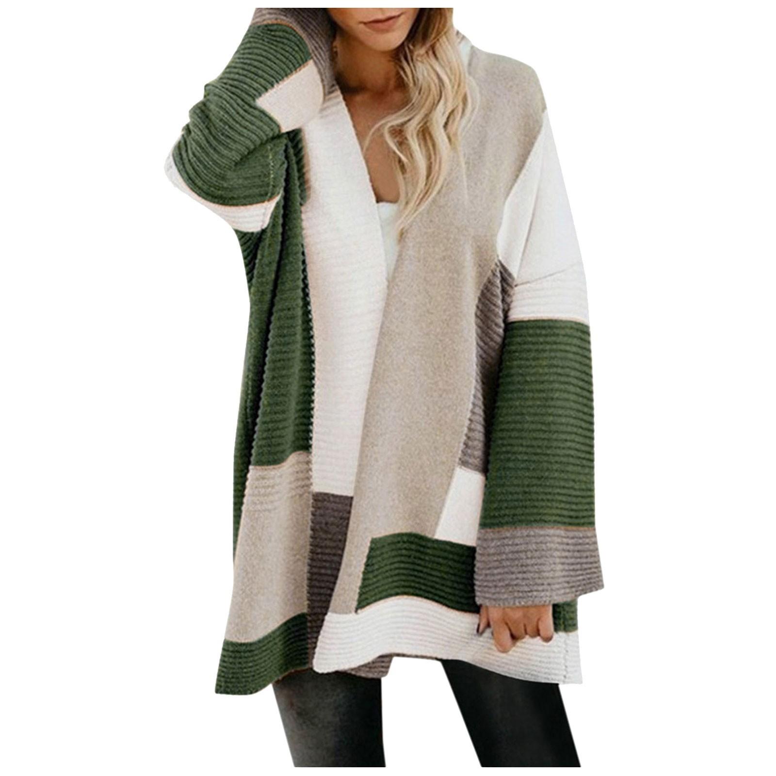 

Женская мода Повседневный открытый спереди Длинный рукав Кардиганы крупной вязки Свитера Верхняя одежда Пальто L армия зеленый
