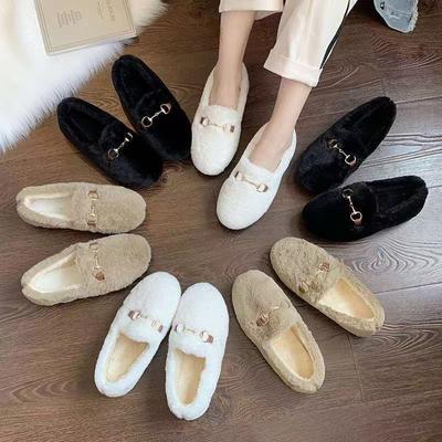 2024 Vinter Dame Svarte Ballerinaer Varme Fôrede Mokasiner Fritidssko Gummi Damesko Loafers Dame Slip-on Sko Tênis
