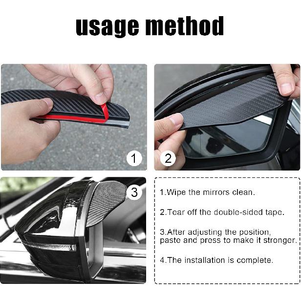 2Pcs Carbon Fiber Side Mirror Rain Visor Guard, Universal for Cars, Trucks and SUVs (Black)